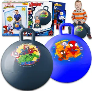 Marvel Hopper Ball 2 Pack - Bundle with 15" Spiderman Hopper Ball, 15" Avengers Hopper Ball, Tattoos, More | Superhero Hopper Ball for Boys and Girls Outdoor Activities, Parties