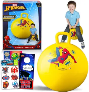Marvel Spiderman Hopper Ball Bundle - Includes Spiderman 15" Hopper Ball, 300  Spiderman Stickers, and Additional Door Hanger | for Boys and Girls Outdoor Activities, Parties