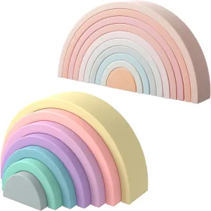 MCGMITT Pastel 7 Layers Rainbow Stacking Toy Bundled with Pink 10 Layers Rainbow Stacker