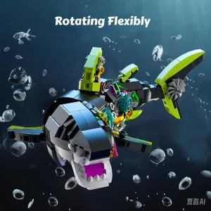 Mechanical Shark Building Blocks Glow-in-Dark Rotatable Link Components Ocean STEM Sea Fish Toys Set with Stand Home Office Decor Birthday Gifts for Adults, Teens,Boys,Kids 6 , 6-12, 8-12