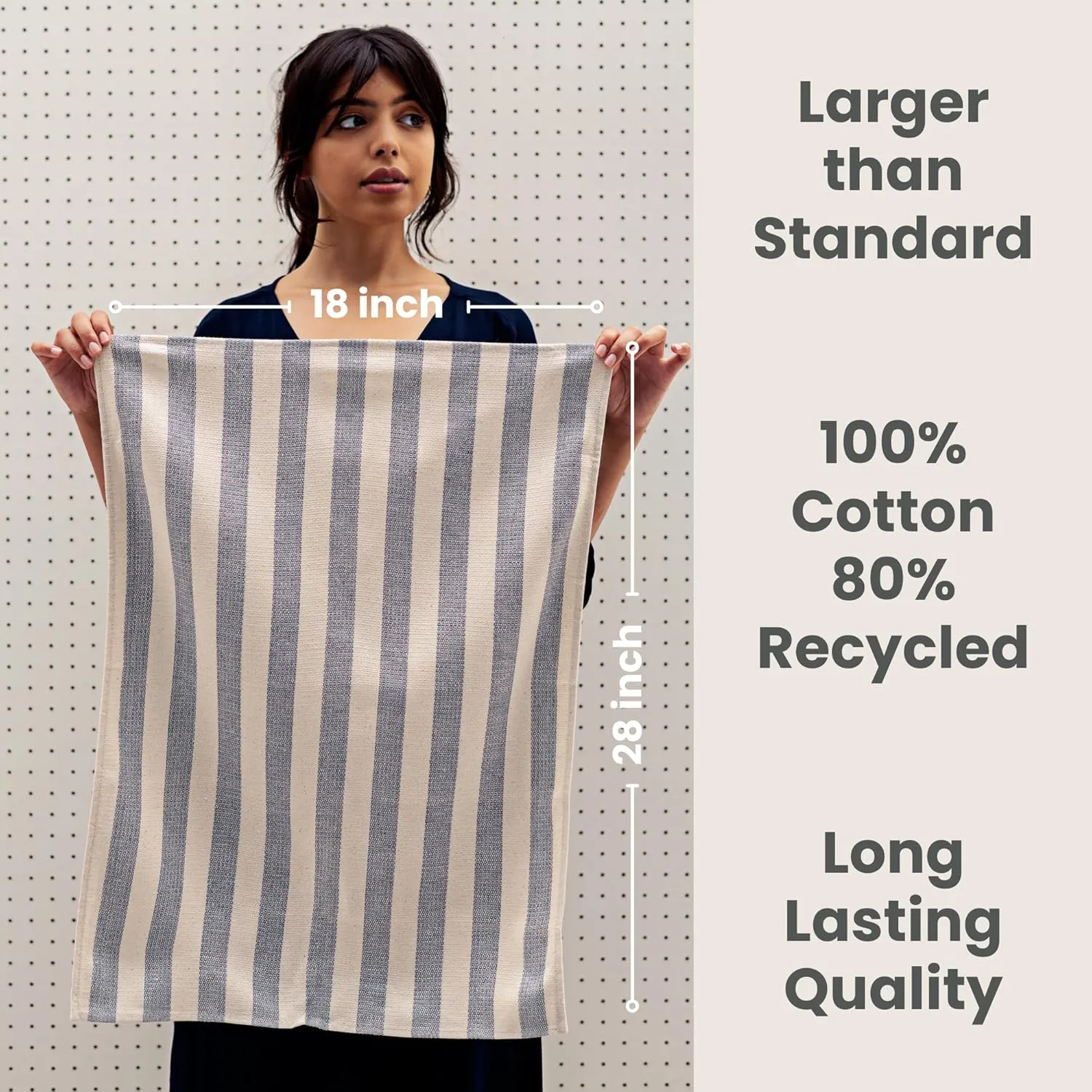 MEEMA Kitchen Towels and Dishcloths Sets of 4 | Large 20 x 28 Inch | Upcycled Cotton Tea Towel | Super Absorbent Cotton Dish Towels for Kitchen | Blue Stripes | Hand Towels