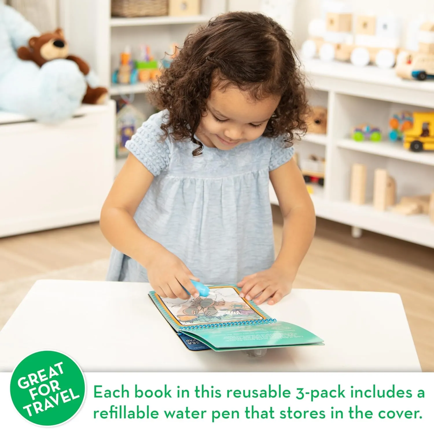 Melissa & Doug On The Go Water Wow! Reusable Color with Water Activity Pad 3-Pack (Jungle, Under The Sea & Adventure) - Chunky-Size Pen