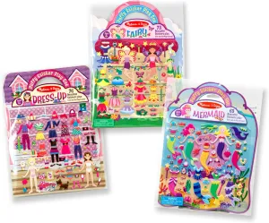 Melissa & Doug Puffy Sticker Pads Set: Fairy, Dress-Up, and Mermaid - 216 Reusable Stickers