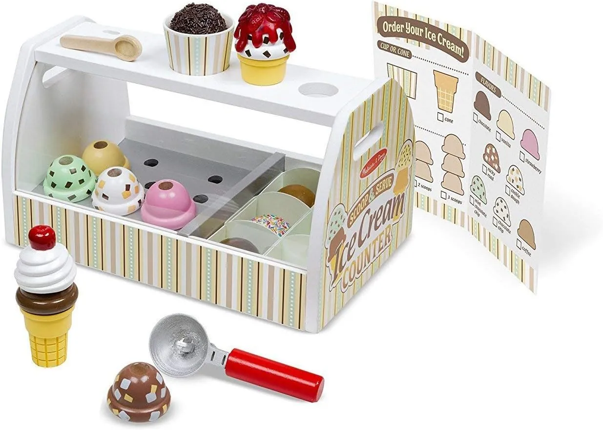 Melissa & Doug Scoop & Serve Ice Cream Counter: Wooden Play Food Set   Free Scratch Art Mini-Pad Bundle (92869)