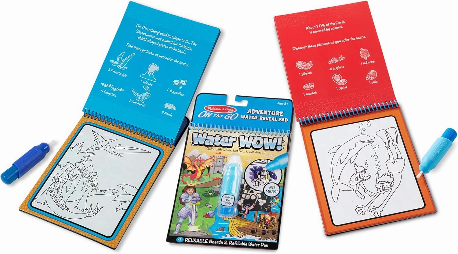 Melissa & Doug On the Go Water Wow! Reusable Color with Water Travel Toy Activity Pad with Chunky Water Pen 3-Pack (Dinosaurs, Adventure, Space) - FSC Certified, 18.0 x 10.0 x 1.5