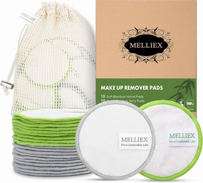 MELLIEX 20pcs Reusable Bamboo Make Up Remover Pads, Make-up Removing Appliances with Laundry Bag