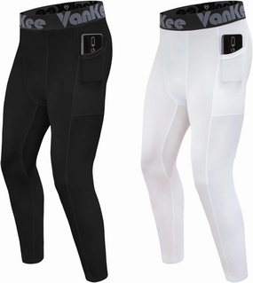Men's Compression Pants with Pocket Workout Base Layer Athletic Sports Tights Leggings for Yoga Basketball Running Gym