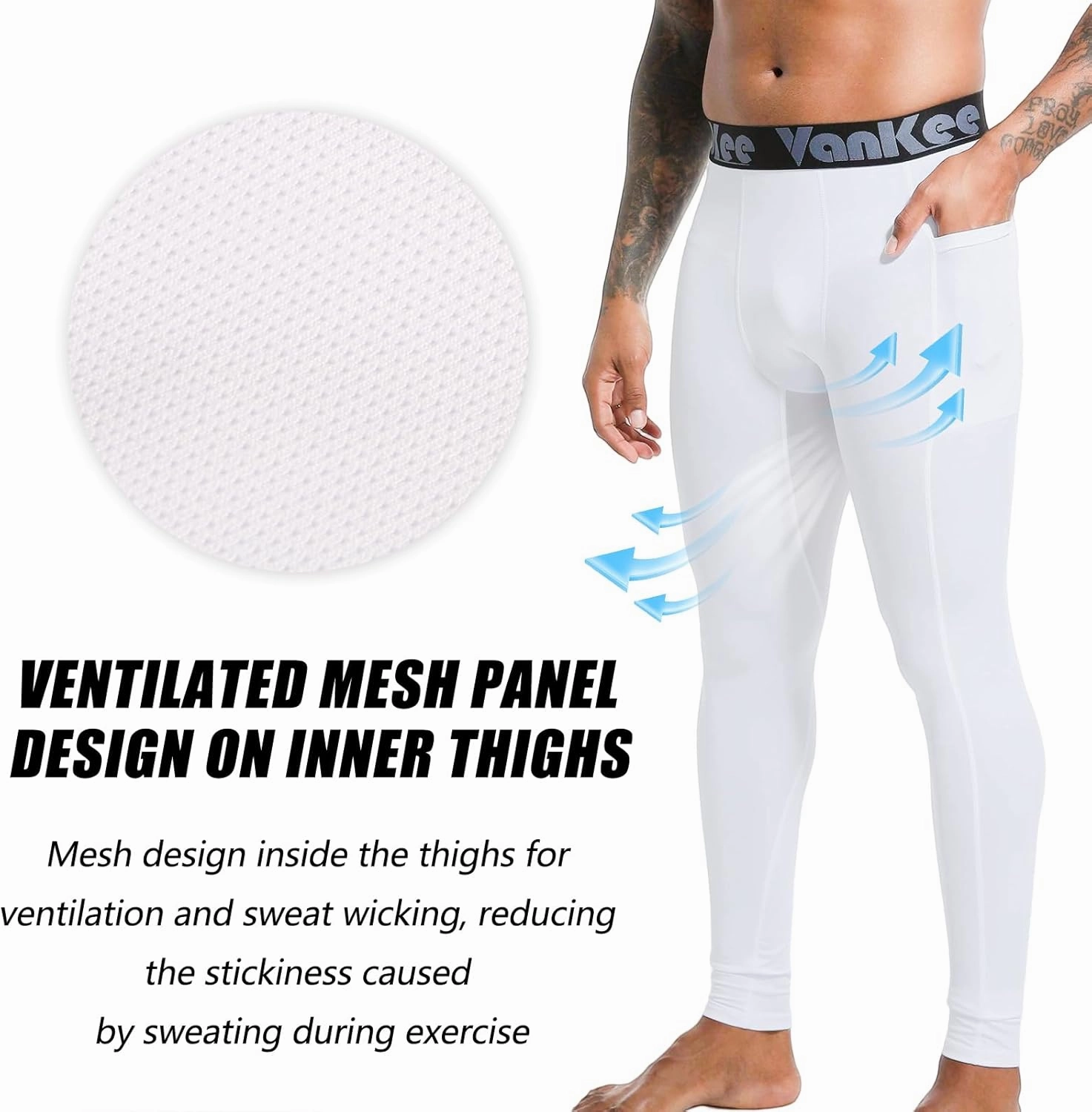 Men's Compression Pants with Pocket Workout Base Layer Athletic Sports Tights Leggings for Yoga Basketball Running Gym
