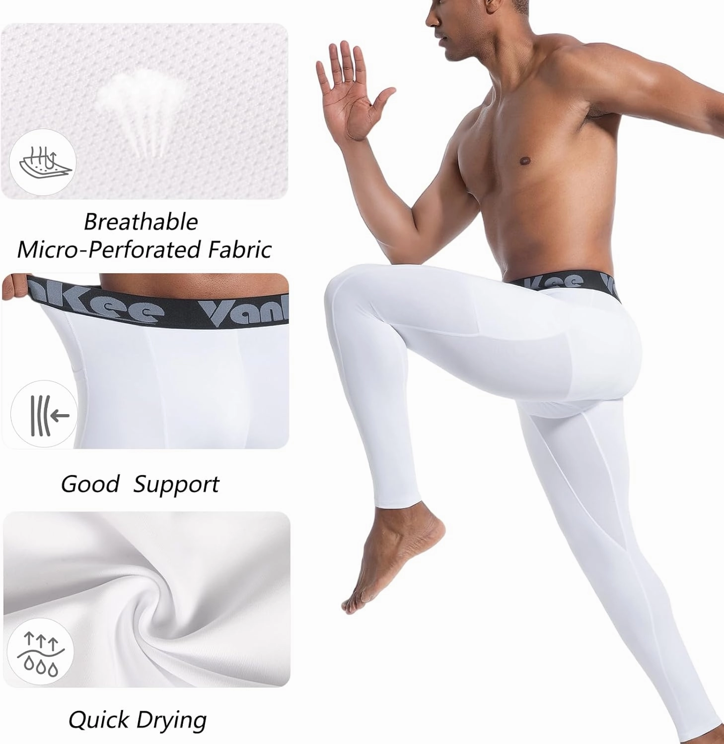 Men's Compression Pants with Pocket Workout Base Layer Athletic Sports Tights Leggings for Yoga Basketball Running Gym