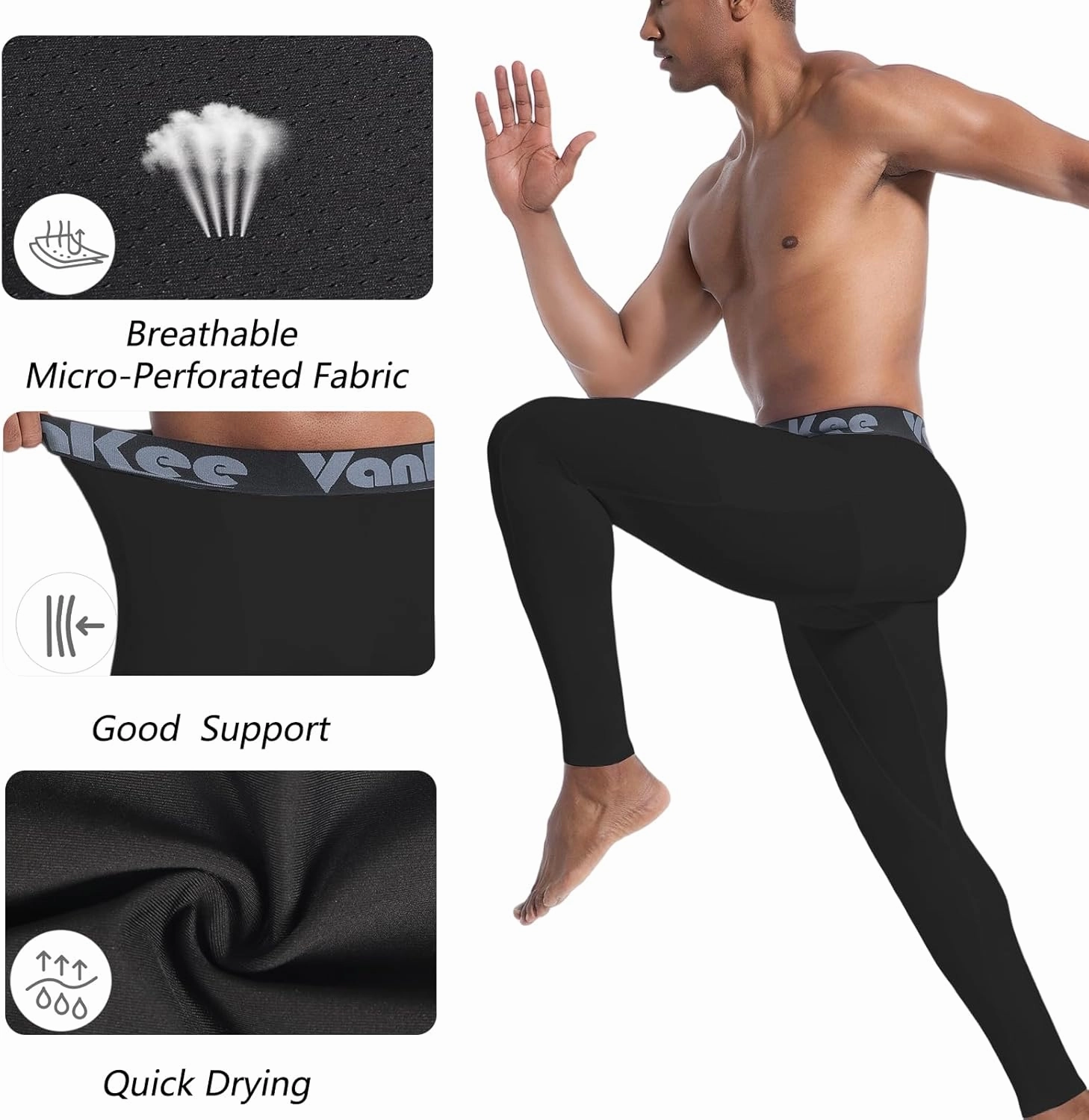 Men's Compression Pants with Pocket Workout Base Layer Athletic Sports Tights Leggings for Yoga Basketball Running Gym