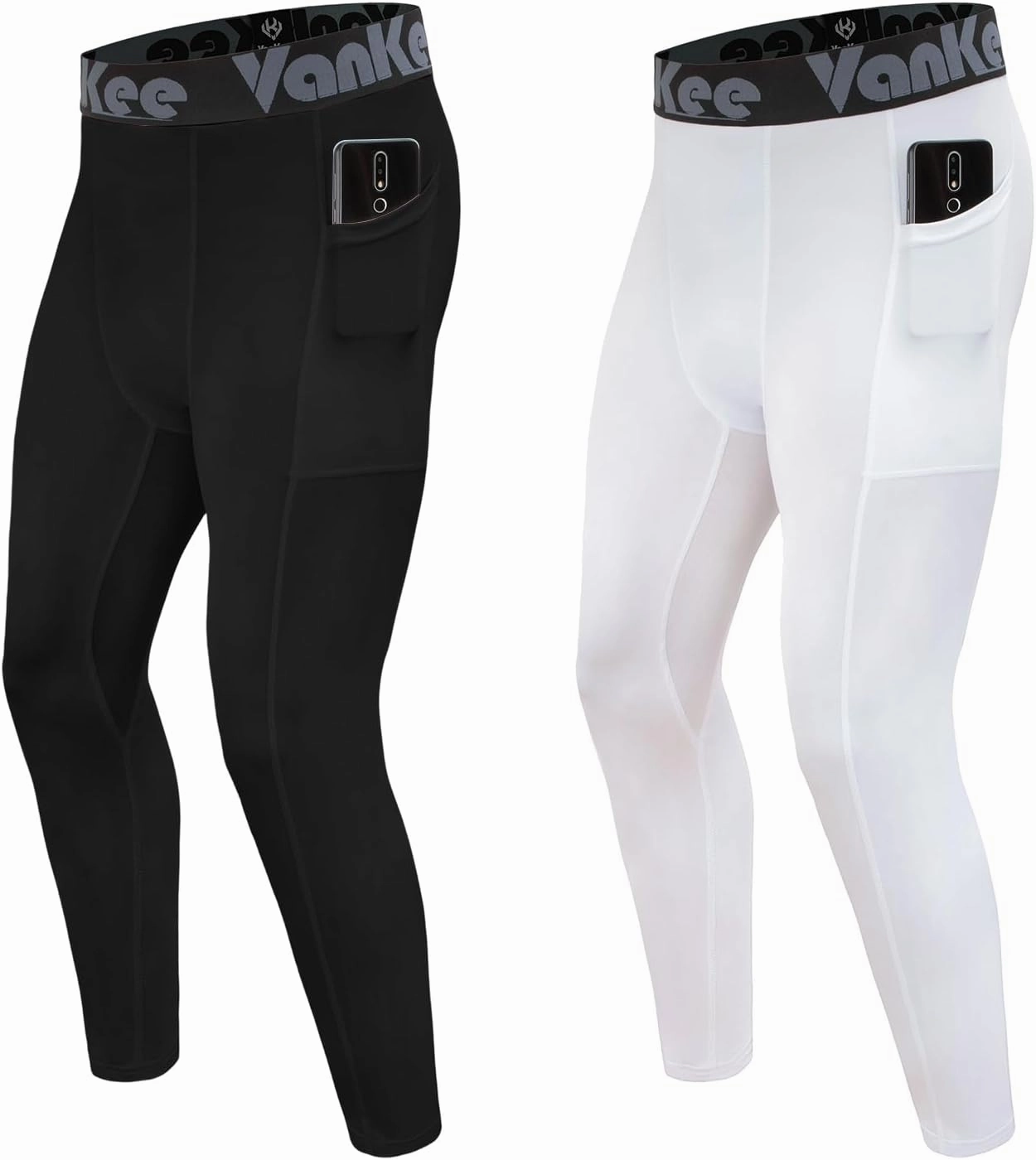 Men's Compression Pants with Pocket Workout Base Layer Athletic Sports Tights Leggings for Yoga Basketball Running Gym