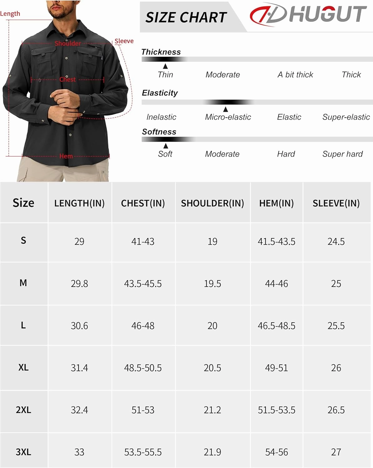 Men's Sun Protection Fishing Shirts Lightweight Long Sleeve UPF 50  Travel Work Hiking Shirts with Pockets