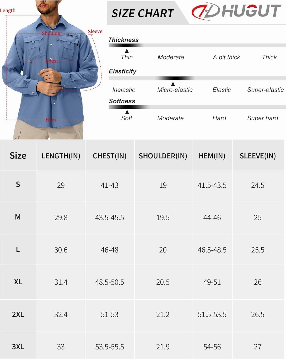 Men's Sun Protection Fishing Shirts Lightweight Long Sleeve UPF 50  Travel Work Hiking Shirts with Pockets