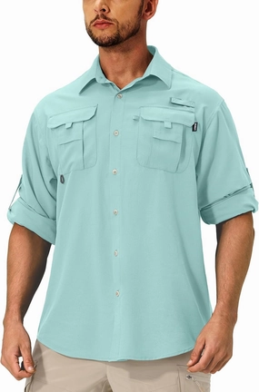 Men's Sun Protection Fishing Shirts Lightweight Long Sleeve UPF 50  Travel Work Hiking Shirts with Pockets