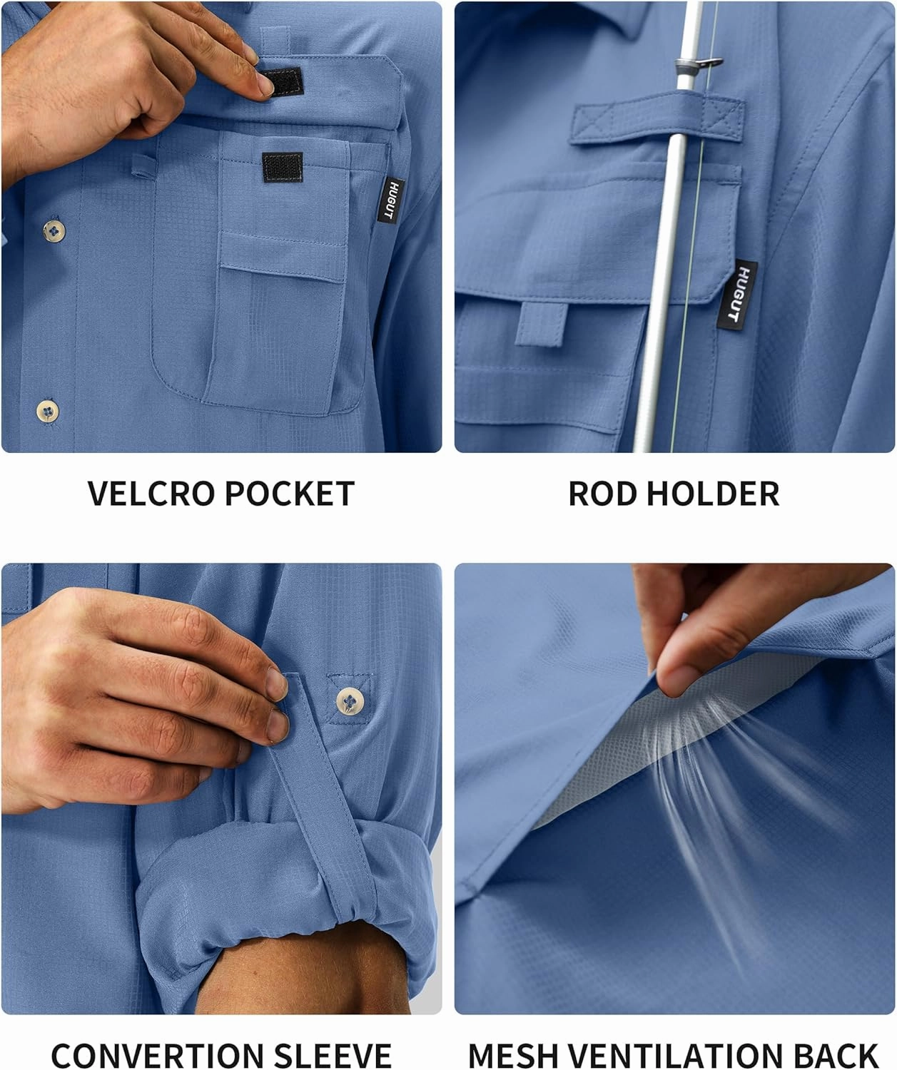 Men's Sun Protection Fishing Shirts Lightweight Long Sleeve UPF 50  Travel Work Hiking Shirts with Pockets