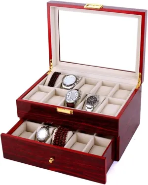 Mens Jewellery Box Watch Case Watch Roll Wood 20 Slots Watch Box Organizer Bracelet Display Holder Metal Hinge Clear Top Lockable Storage Case Watch Box Watch Winder Watch Gift Box