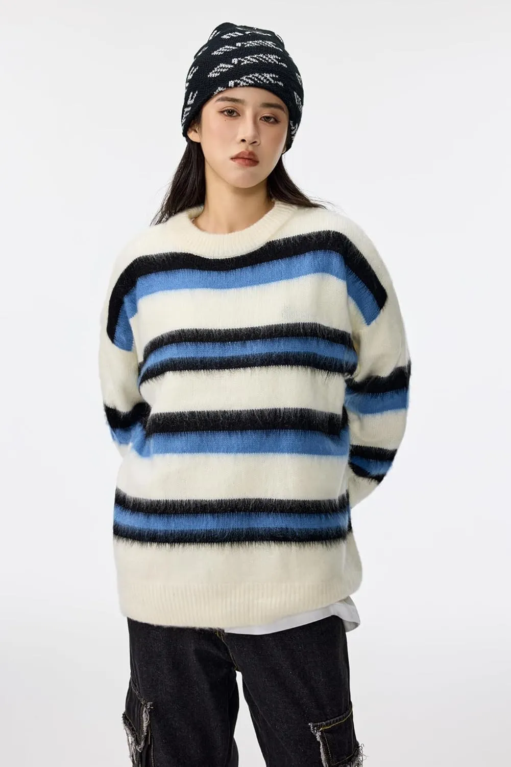 Men's Regular Fit Striped Sweaters Long Sleeves Soft Graphic Pullovers