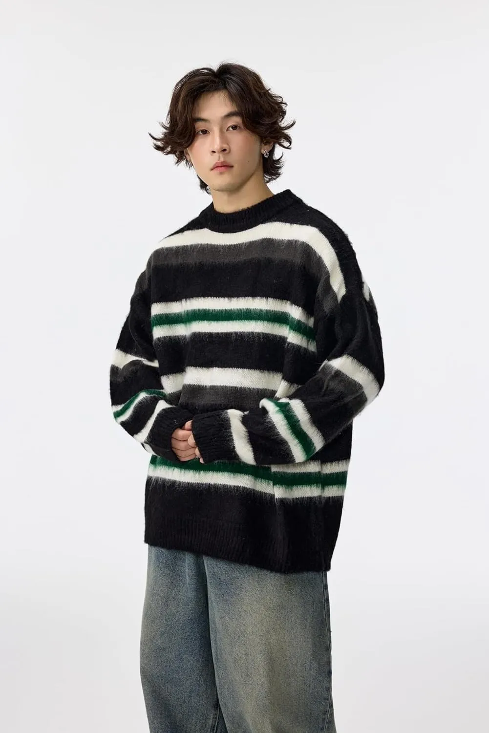 Men's Regular Fit Striped Sweaters Long Sleeves Soft Graphic Pullovers