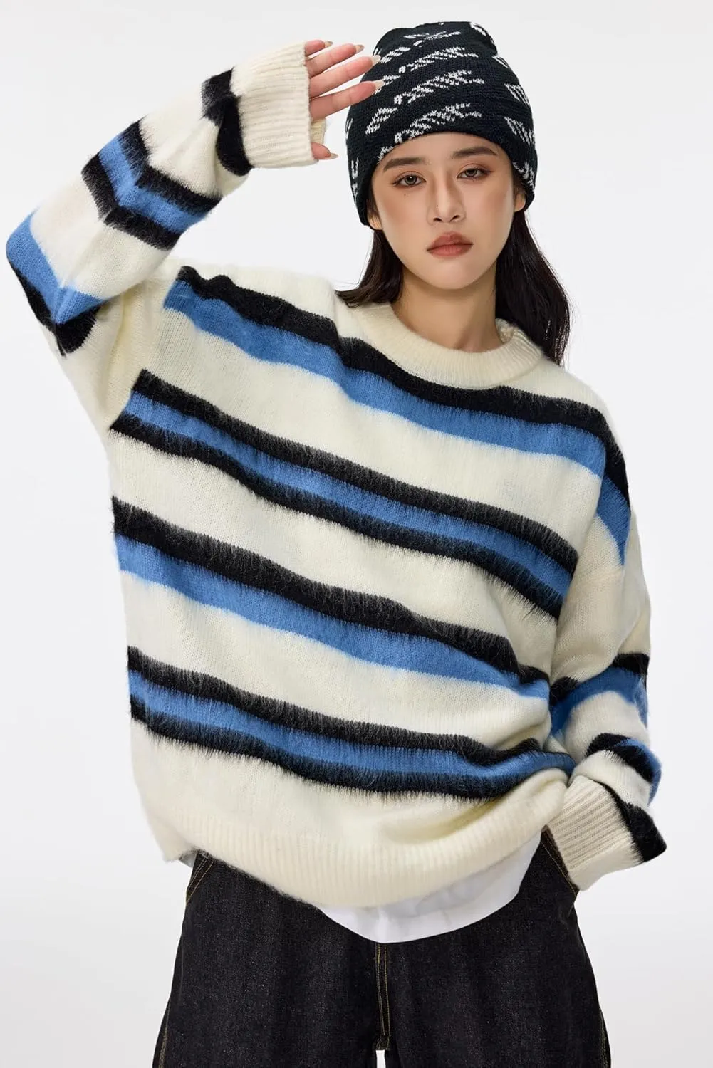 Men's Regular Fit Striped Sweaters Long Sleeves Soft Graphic Pullovers