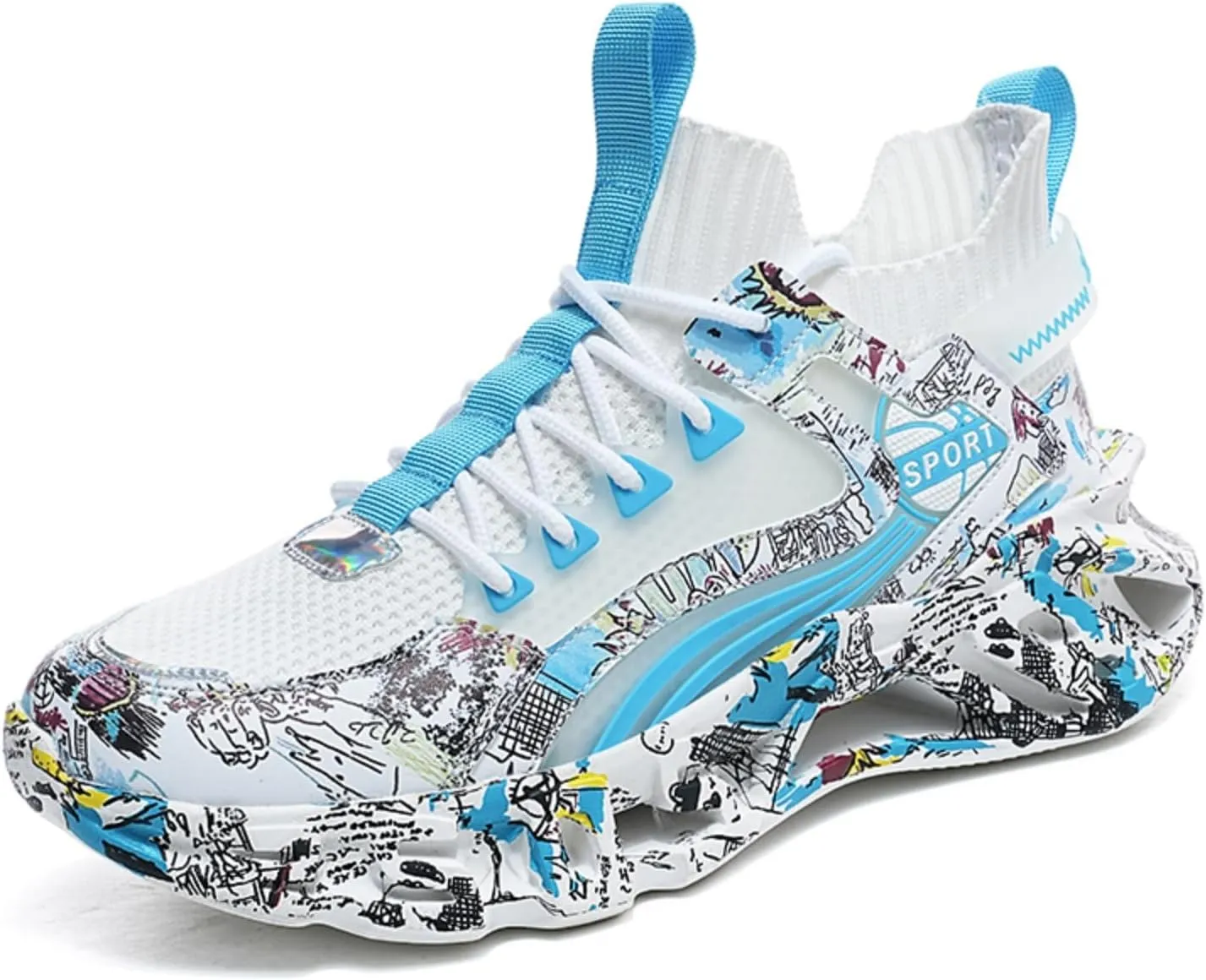 Men's Ultra - Light Shock - Absorbing Basketball Shoes Youth Sports Shoes Stylish Graffiti Design Suitable for Running Walking School for Students and Daily Commute
