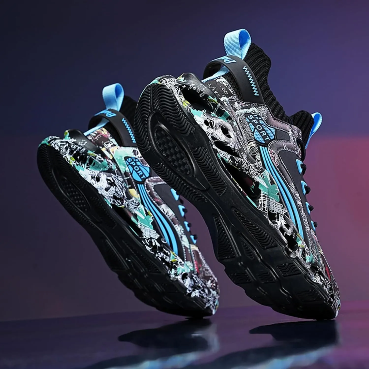 Men's Ultra - Light Shock - Absorbing Basketball Shoes Youth Sports Shoes Stylish Graffiti Design Suitable for Running Walking School for Students and Daily Commute