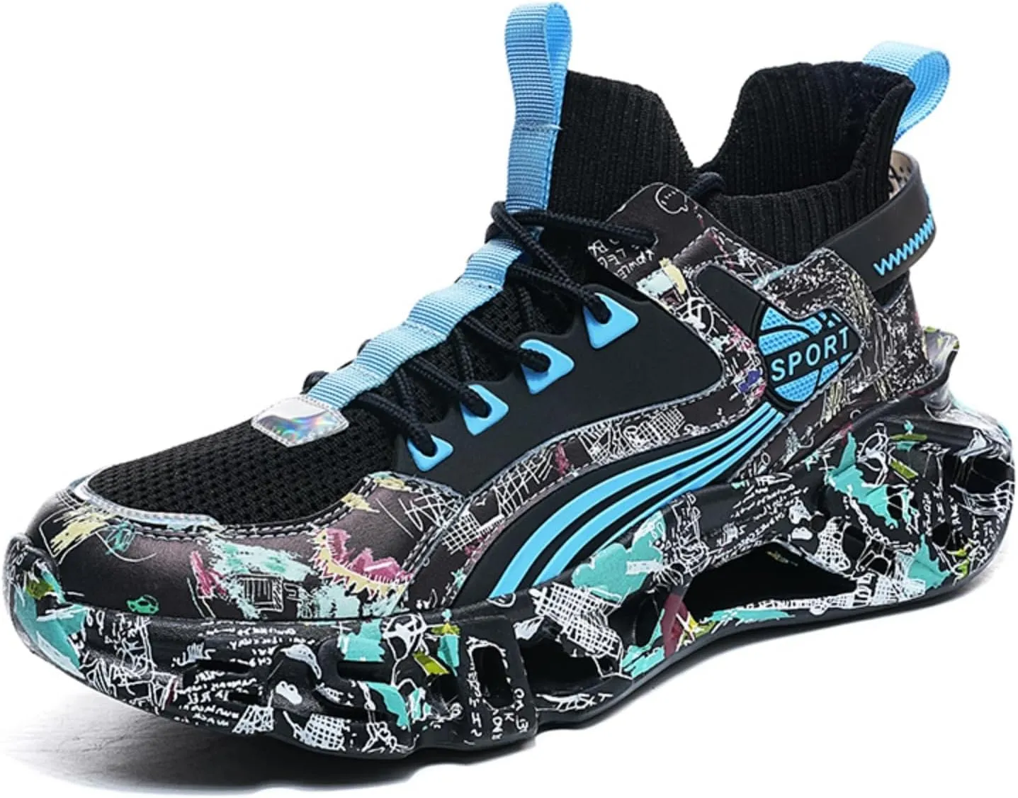 Men's Ultra - Light Shock - Absorbing Basketball Shoes Youth Sports Shoes Stylish Graffiti Design Suitable for Running Walking School for Students and Daily Commute