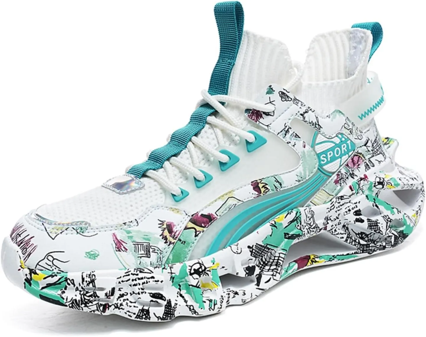 Men's Ultra - Light Shock - Absorbing Basketball Shoes Youth Sports Shoes Stylish Graffiti Design Suitable for Running Walking School for Students and Daily Commute