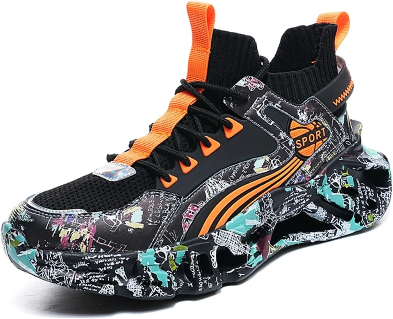 Men's Ultra - Light Shock - Absorbing Basketball Shoes Youth Sports Shoes Stylish Graffiti Design Suitable for Running Walking School for Students and Daily Commute