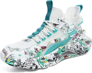 Men's Ultra - Light Shock - Absorbing Basketball Shoes Youth Sports Shoes Stylish Graffiti Design Suitable for Running Walking School for Students and Daily Commute