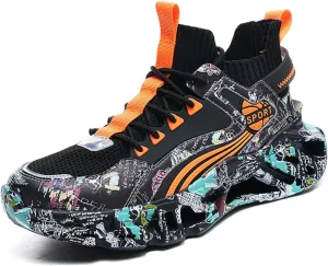 Men's Ultra - Light Shock - Absorbing Basketball Shoes Youth Sports Shoes Stylish Graffiti Design Suitable for Running Walking School for Students and Daily Commute