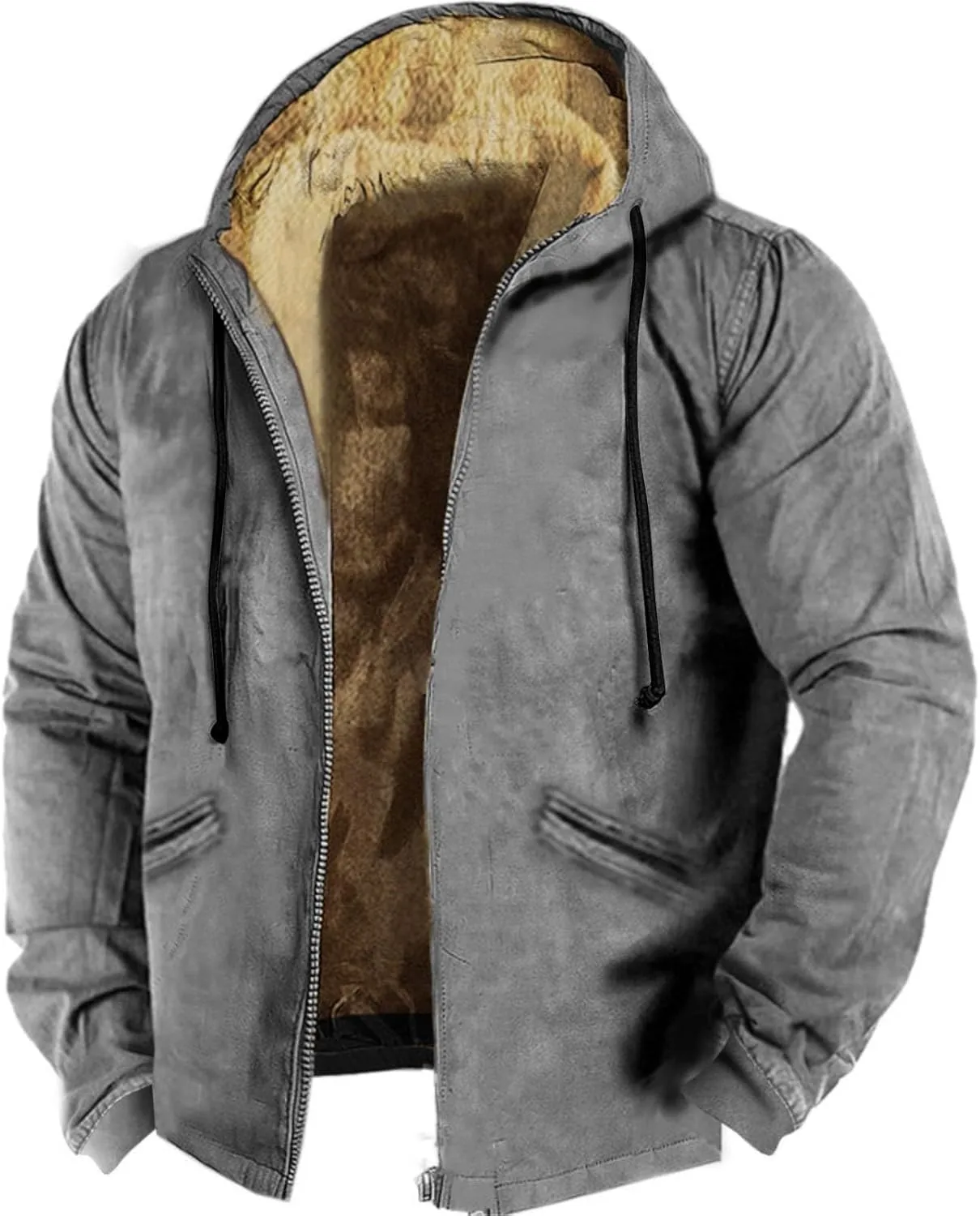 Mens Zip Up Faux Suede Leather Sherpa Jackets Winter Warm Fleece Denim Jackets Splicing Tactical Hoodies Sweatshirts