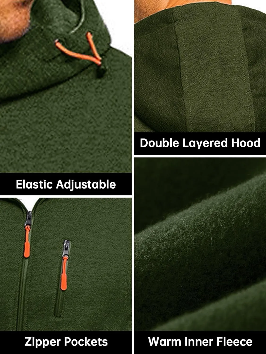 Men's Zip Up Fleece Hoodie Lightweight Sweatshirt Long Sleeve Sports Hooded Jacket with Zipper Pockets