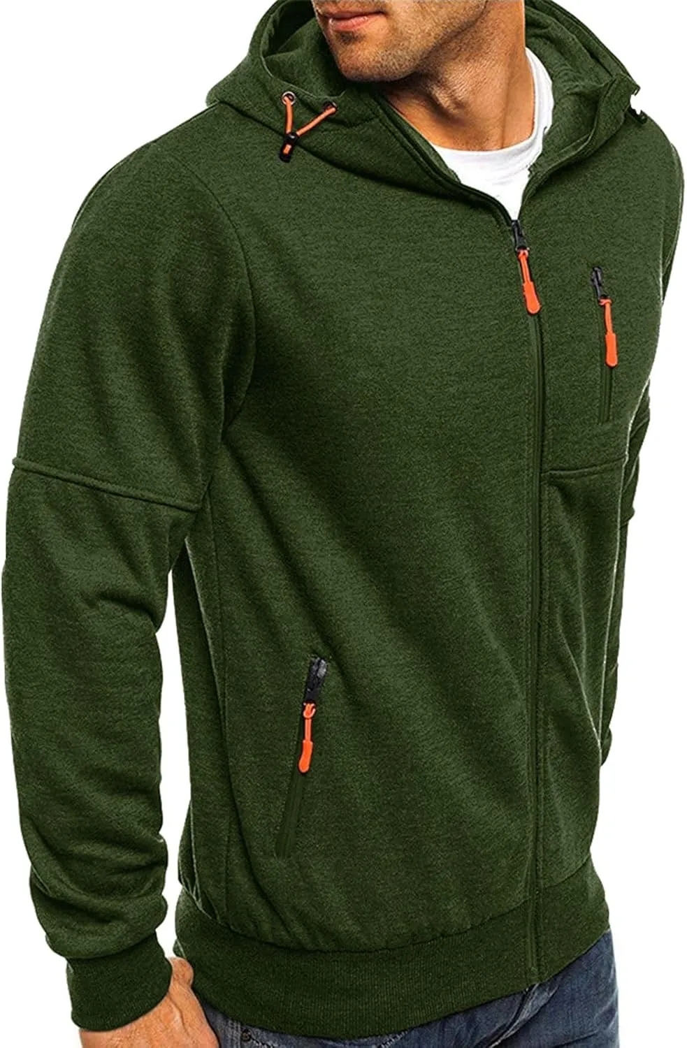Men's Zip Up Fleece Hoodie Lightweight Sweatshirt Long Sleeve Sports Hooded Jacket with Zipper Pockets