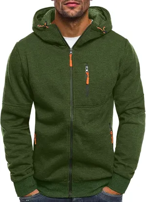 Men's Zip Up Fleece Hoodie Lightweight Sweatshirt Long Sleeve Sports Hooded Jacket with Zipper Pockets
