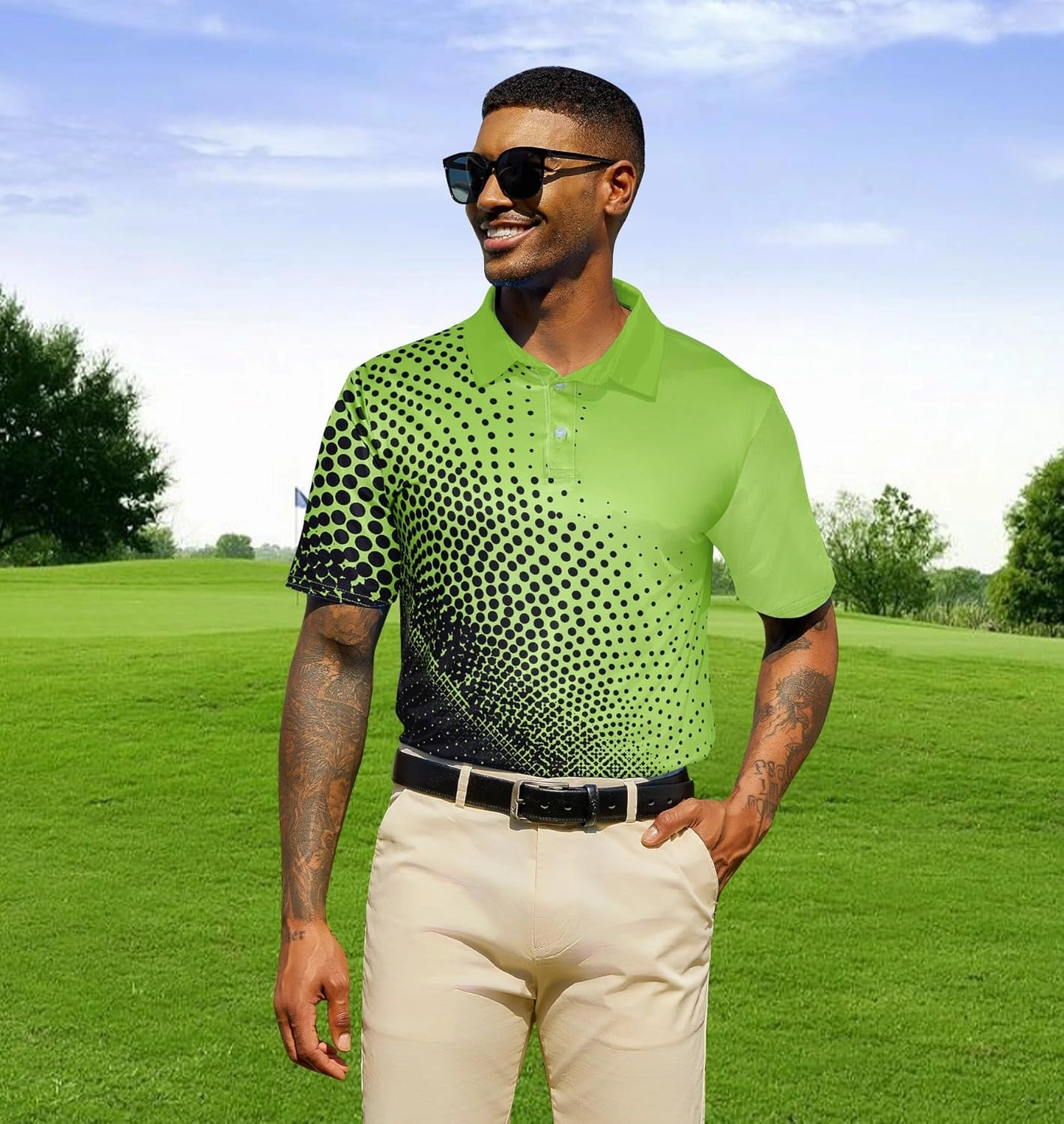 Mens Golf Shirts Short Sleeve Dry Fit Athletic Moisture Wicking Golf Polo Performance Printed Collared Polos
