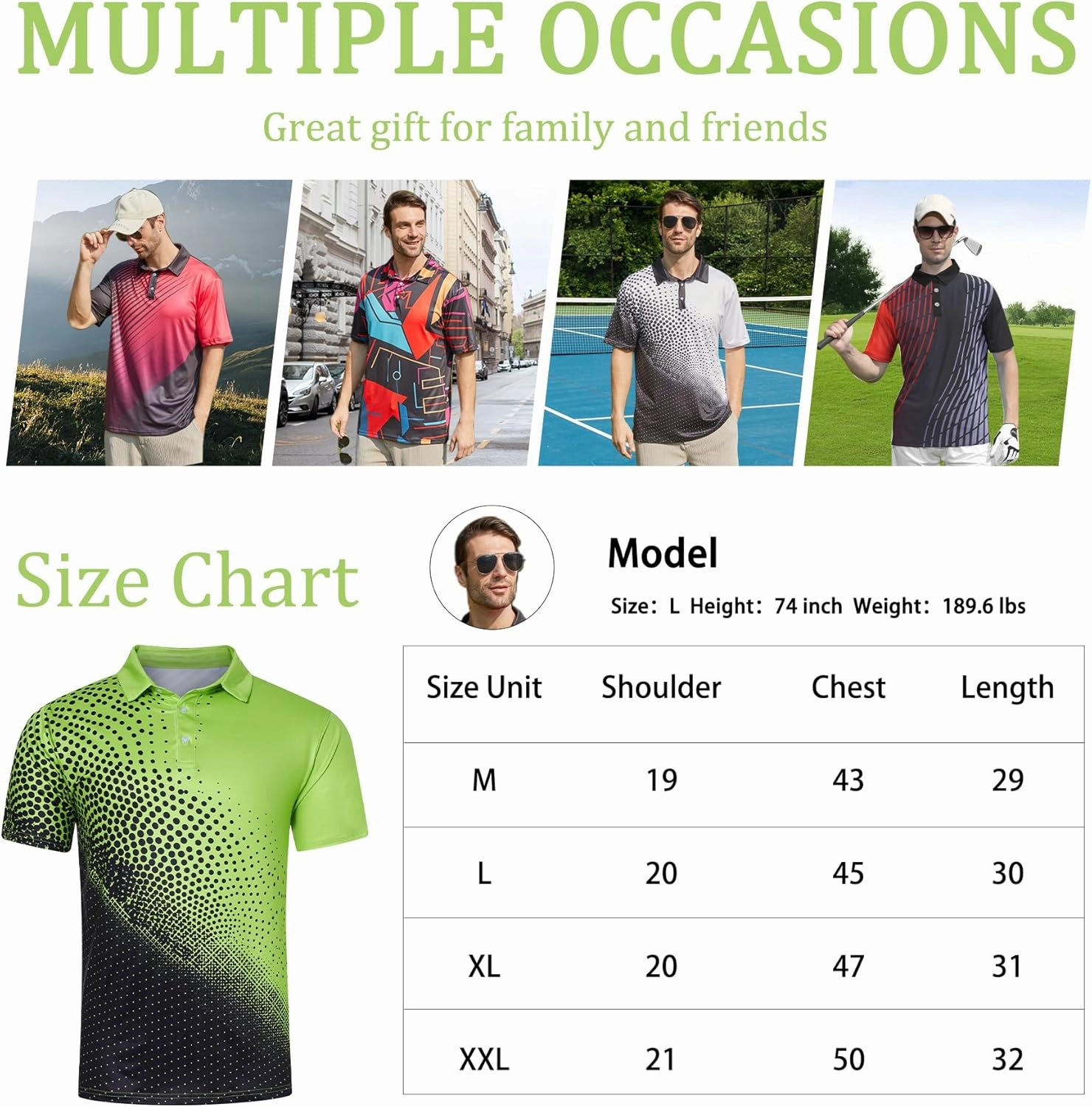 Mens Golf Shirts Short Sleeve Dry Fit Athletic Moisture Wicking Golf Polo Performance Printed Collared Polos