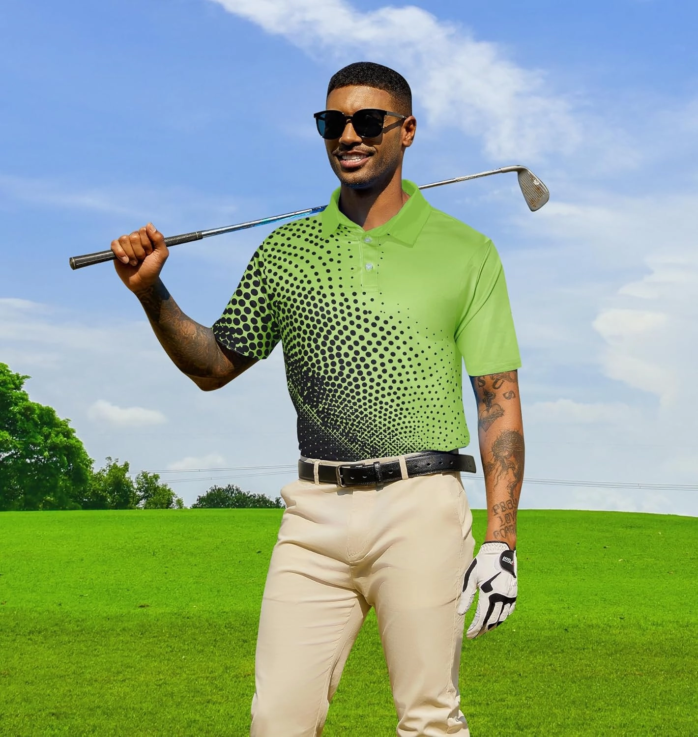 Mens Golf Shirts Short Sleeve Dry Fit Athletic Moisture Wicking Golf Polo Performance Printed Collared Polos