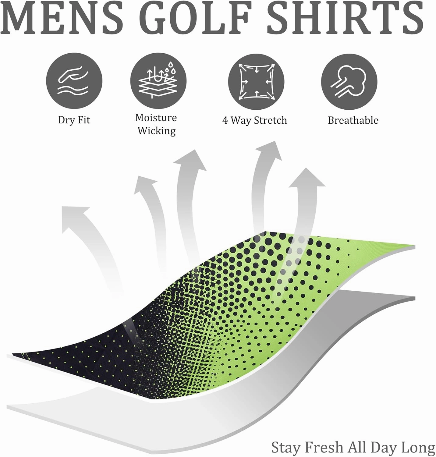 Mens Golf Shirts Short Sleeve Dry Fit Athletic Moisture Wicking Golf Polo Performance Printed Collared Polos