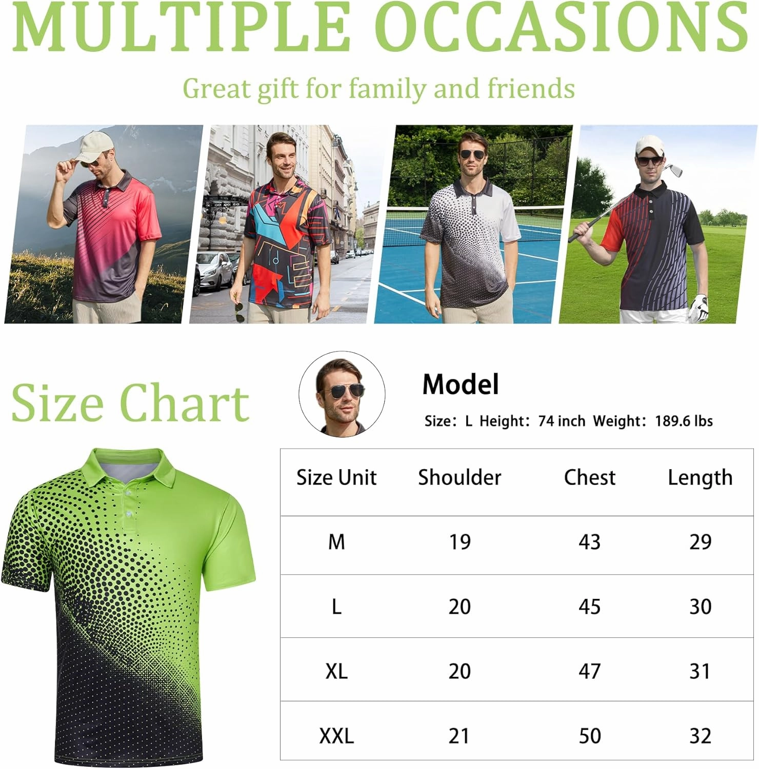 Mens Golf Shirts Short Sleeve Dry Fit Athletic Moisture Wicking Golf Polo Performance Printed Collared Polos