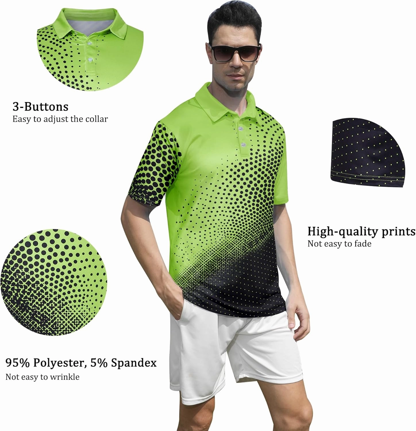 Mens Golf Shirts Short Sleeve Dry Fit Athletic Moisture Wicking Golf Polo Performance Printed Collared Polos
