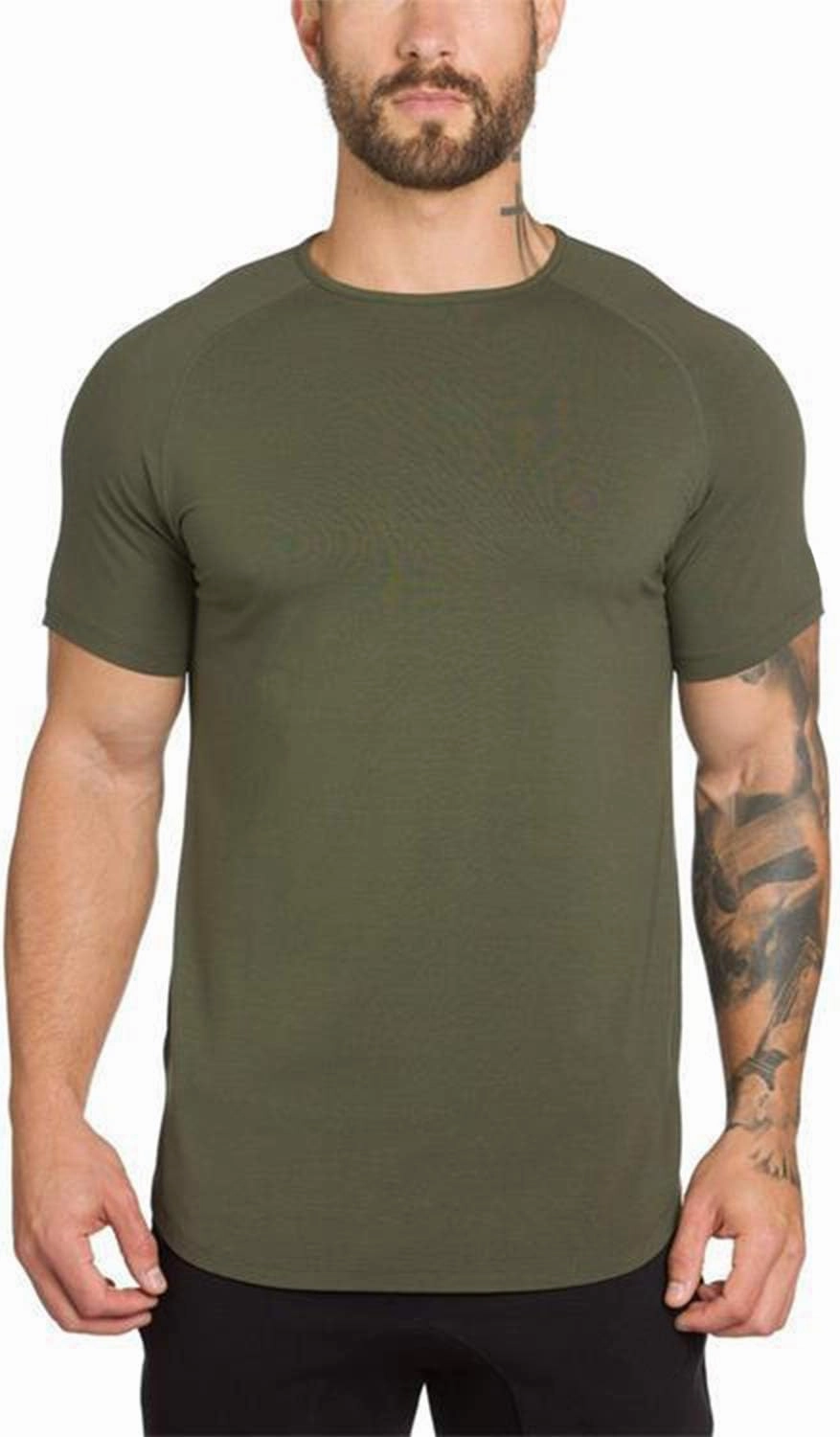 Mens Gym Workout Slim Fit Short Sleeve T-Shirt Cotton Performance Athletic Shirts Running Fitness Tee