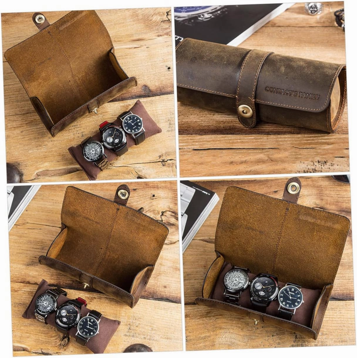 Mens Jewellery Box 2 Pcs Leather Watch Box Portable Travel Jewellery Case Smart Watch Protable Watch Display Case Jewelry Trays Pocket Watches for Men Carrier Smartwatch for Men Crazy Watch Gift Box