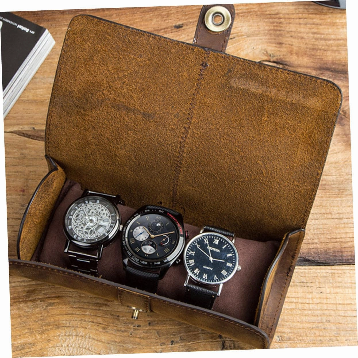 Mens Jewellery Box 2 Pcs Leather Watch Box Portable Travel Jewellery Case Smart Watch Protable Watch Display Case Jewelry Trays Pocket Watches for Men Carrier Smartwatch for Men Crazy Watch Gift Box
