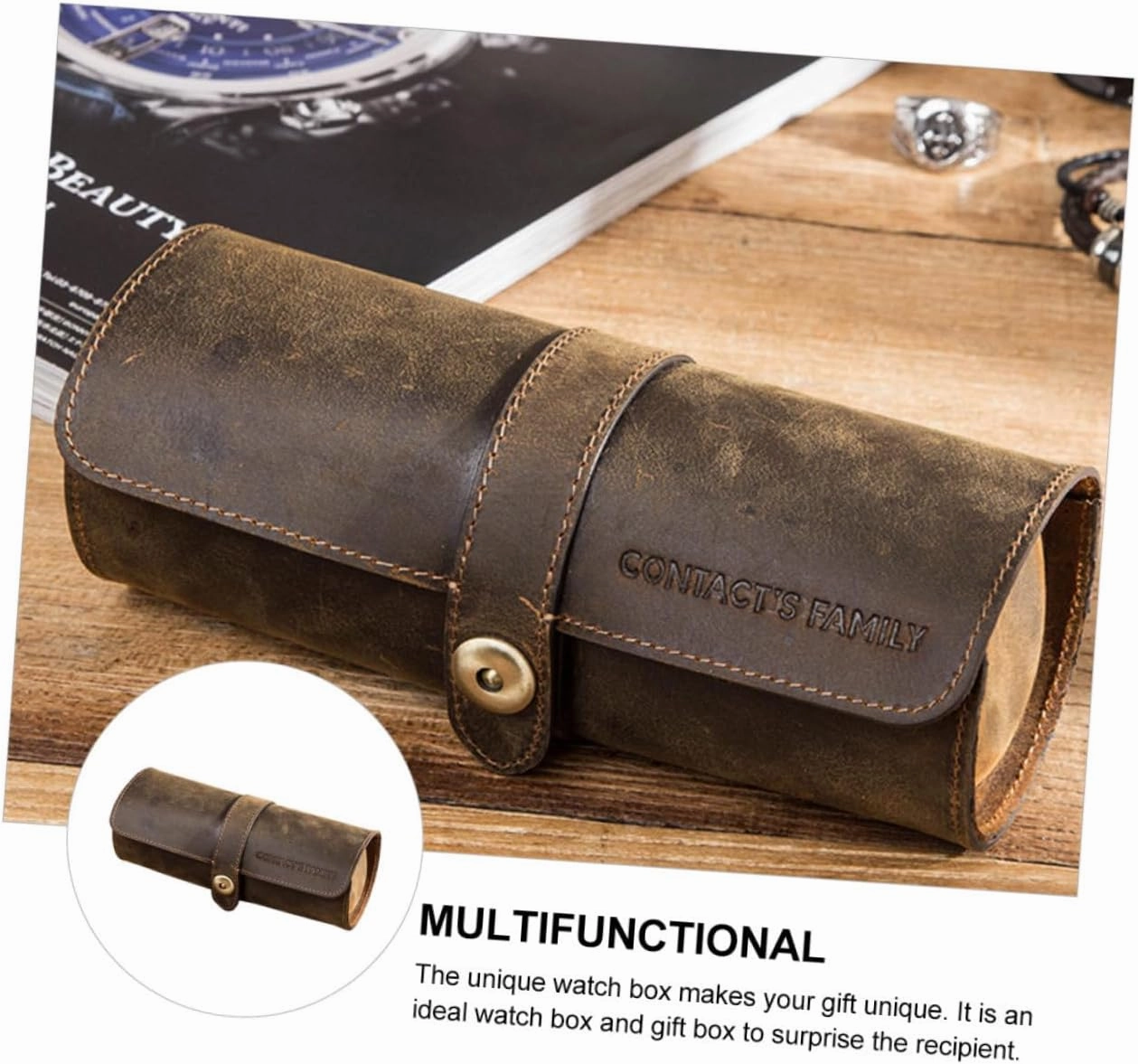 Mens Jewellery Box 2 Pcs Leather Watch Box Portable Travel Jewellery Case Smart Watch Protable Watch Display Case Jewelry Trays Pocket Watches for Men Carrier Smartwatch for Men Crazy Watch Gift Box