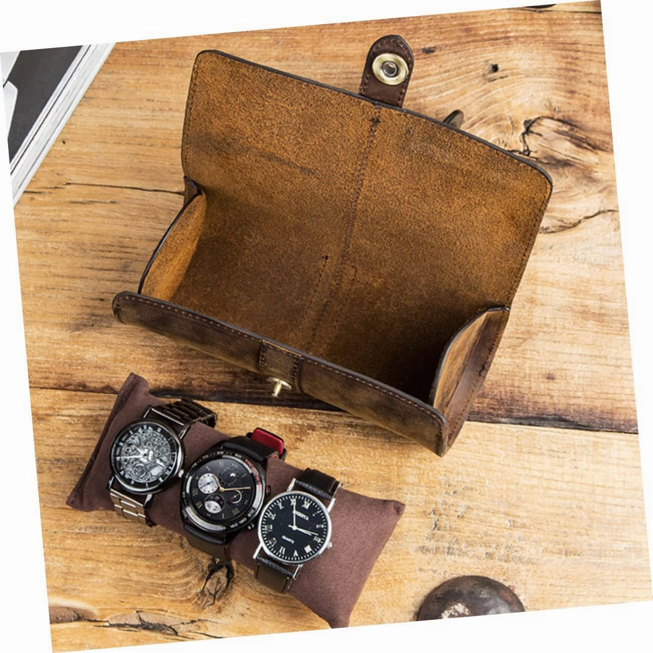 Mens Jewellery Box 2 Pcs Leather Watch Box Portable Travel Jewellery Case Smart Watch Protable Watch Display Case Jewelry Trays Pocket Watches for Men Carrier Smartwatch for Men Crazy Watch Gift Box