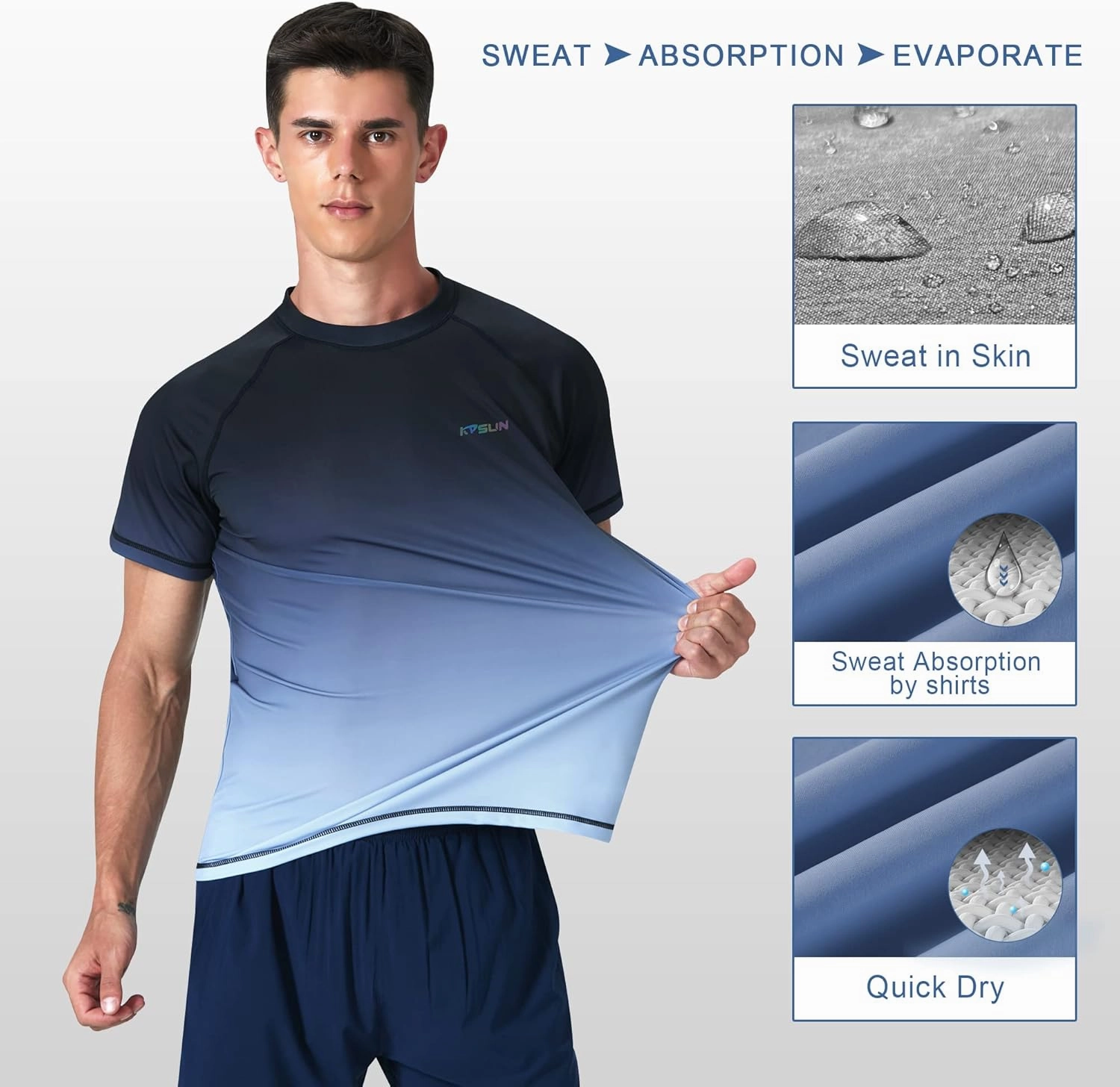 Mens Swim Shirts UPF 50  Sun Protection Quick Dry SPF Rash Guard Outdoor Beach Fishing T Shirts
