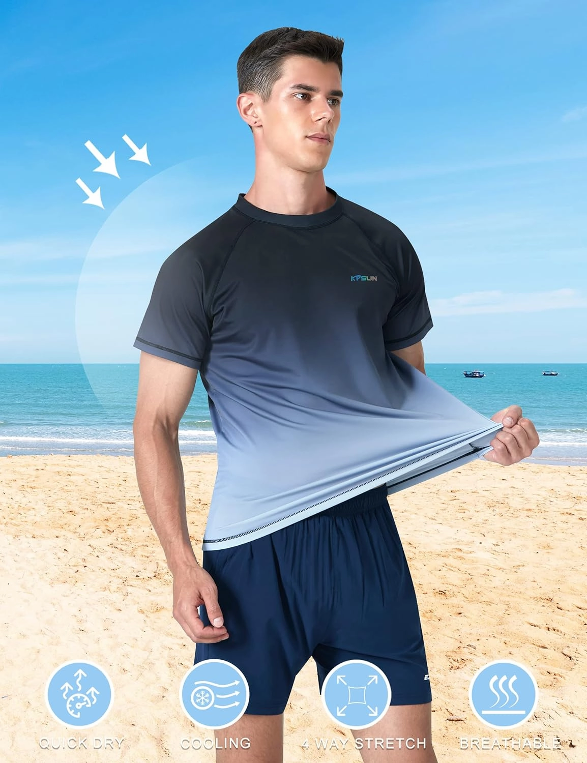 Mens Swim Shirts UPF 50  Sun Protection Quick Dry SPF Rash Guard Outdoor Beach Fishing T Shirts