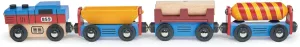 Mentari Toys - The Cargo Train - 5pc Wooden Train with Magnetic Industrial Carriages and Magnetic Log - Compatible with Major Wooden Tracks - Encourages Imaginative Play & Fine Motor Skills - Age 18m 