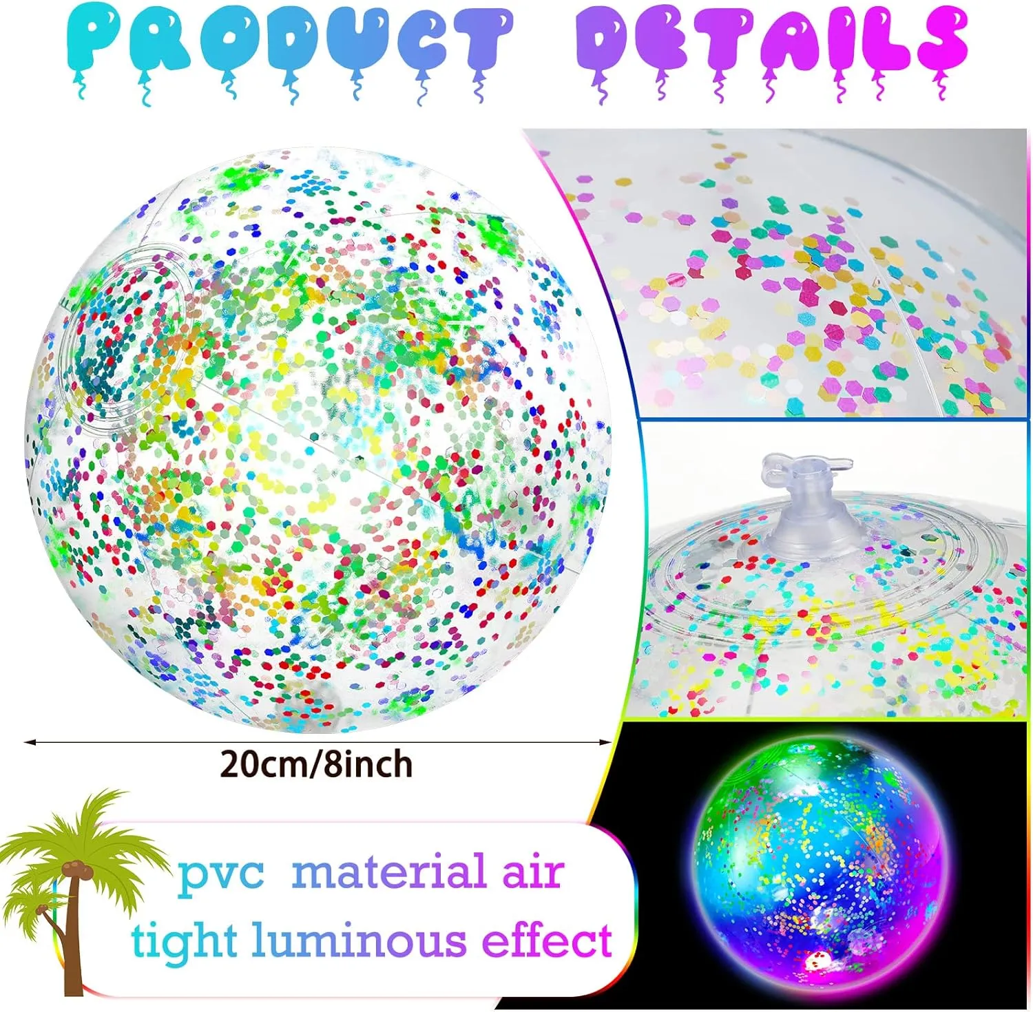 Meooeck 16 Pcs Light up Beach Balls LED Beach Balls 9 Inch Confetti Glitters Inflatable Glow in The Dark Pool Toys Bulk Pool Balls for Teens Adults Summer Party Favors(Colorful)