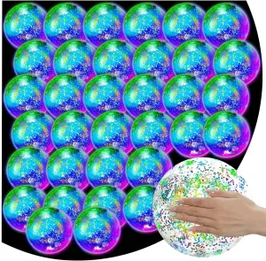 Meooeck 16 Pcs Light up Beach Balls LED Beach Balls 9 Inch Confetti Glitters Inflatable Glow in The Dark Pool Toys Bulk Pool Balls for Teens Adults Summer Party Favors(Colorful)